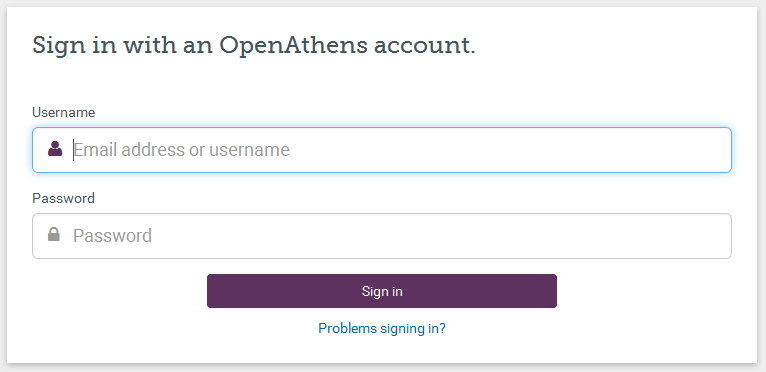 The page which asks you to sign in with an OpenAthens account