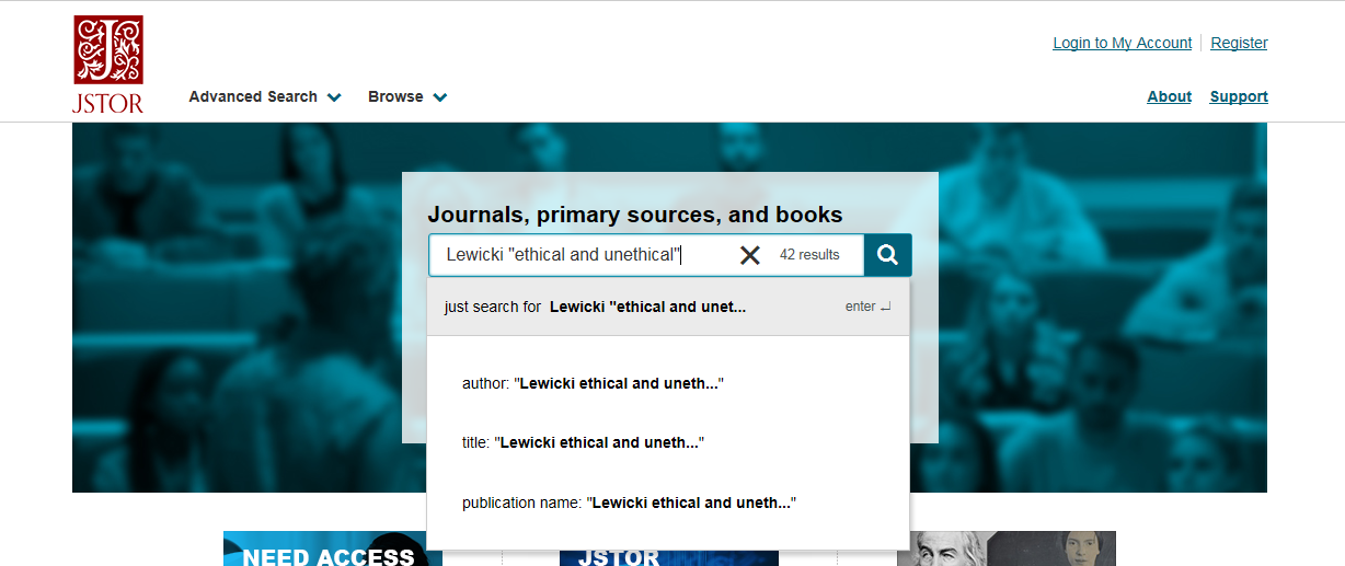 The JSTOR home page.