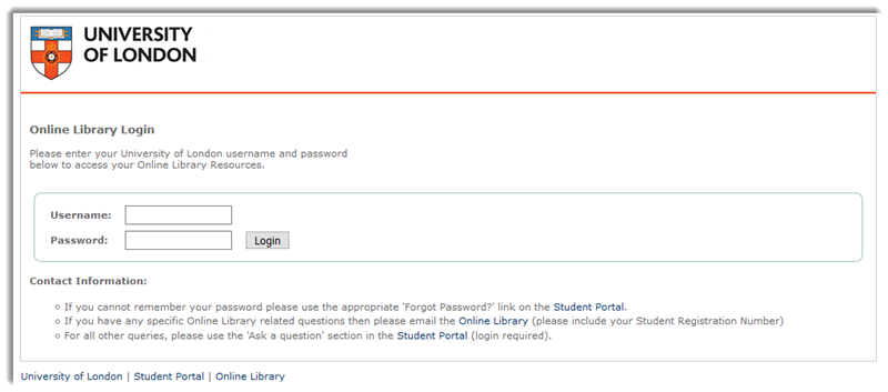 The page where you enter your portal username and password to access Online Library resources