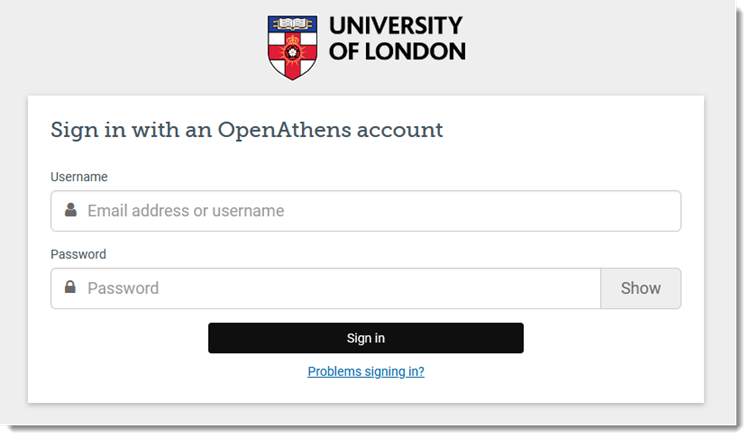 The page where you enter your Athens username and password