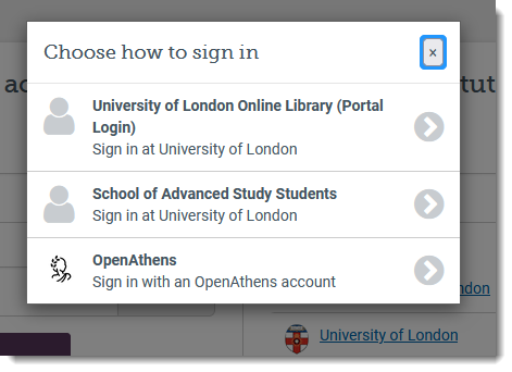 The pop up with Portal and OpenAthens login options