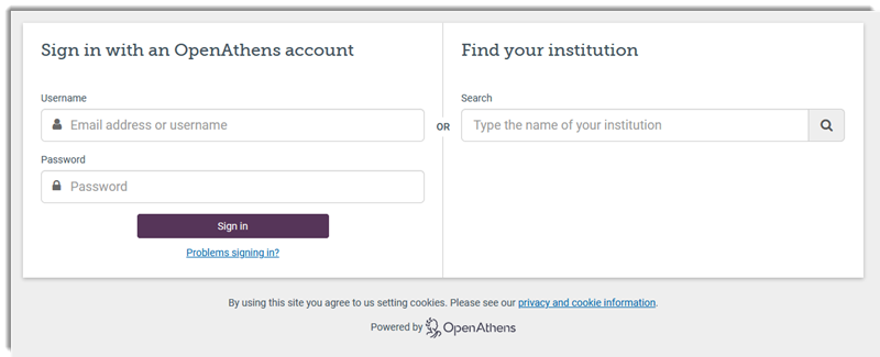 The Athens login page