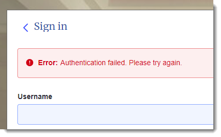The authentication failed error message