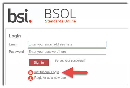 The British Standards login page.