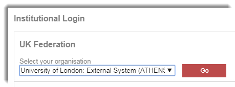 The drop down menu on the Institutional Login page on the British Standards website.