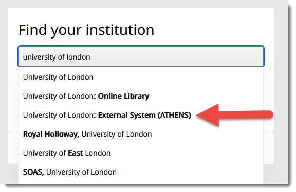 The Find your institution page