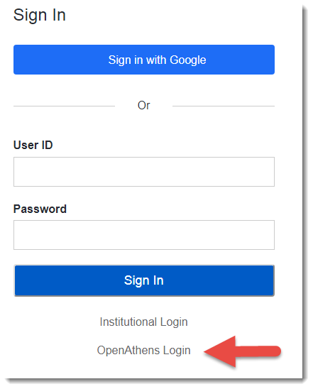 The EBSCO login page. The OpenAthens link is underneath the username and password boxes.