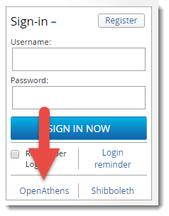 The Sign In box on Ingenta's webpages. The OpenAthens link is near the bottom.