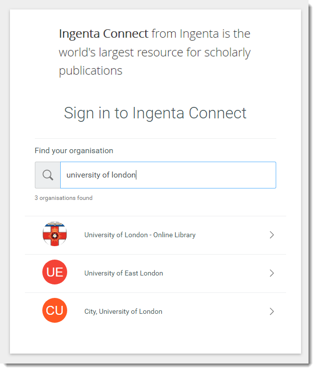 The Ingenta Sign In page.