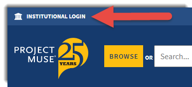 The Institutional Login link in the top left corner of the Project Muse website