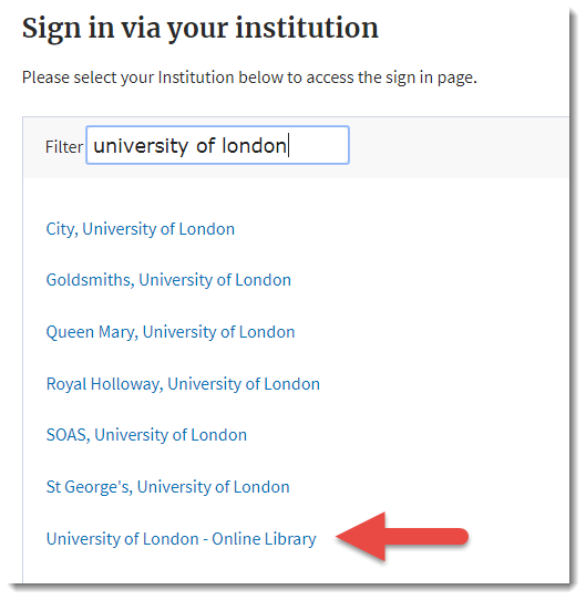 The 'Sign in via your institution' page on the Oxford website.