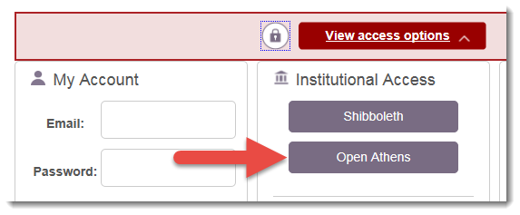 Sage's login page. The OpenAthens button is underneath the heading 'Institutional Access'.