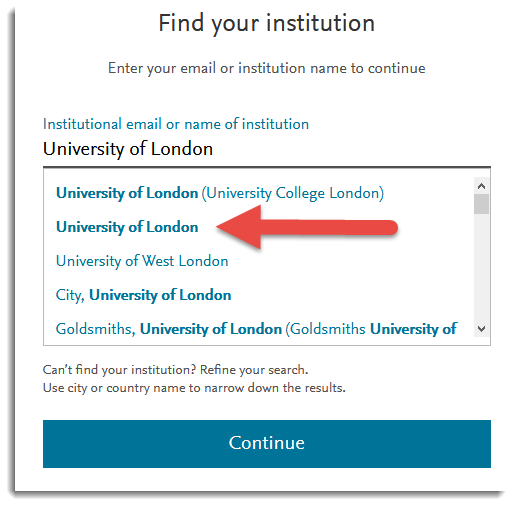 Science Direct's list of institutions