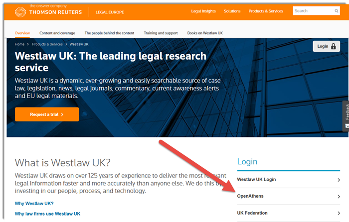 The login page on the Westlaw website.