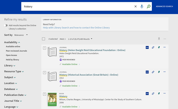 Example search results from the new search engine