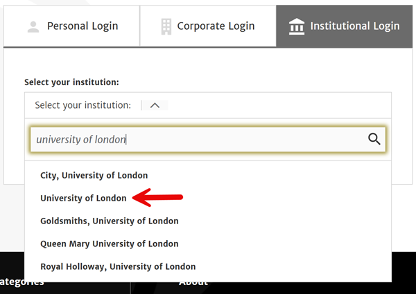 A drop down menu where you choose University of London