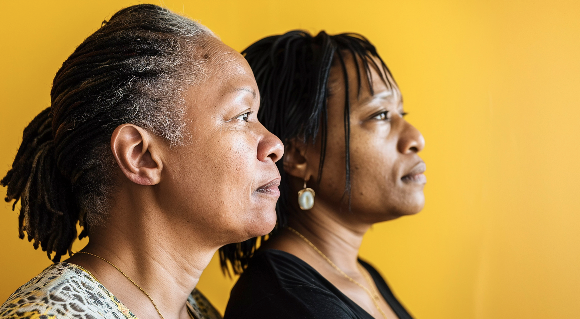 african american mother and daughter look to the distance