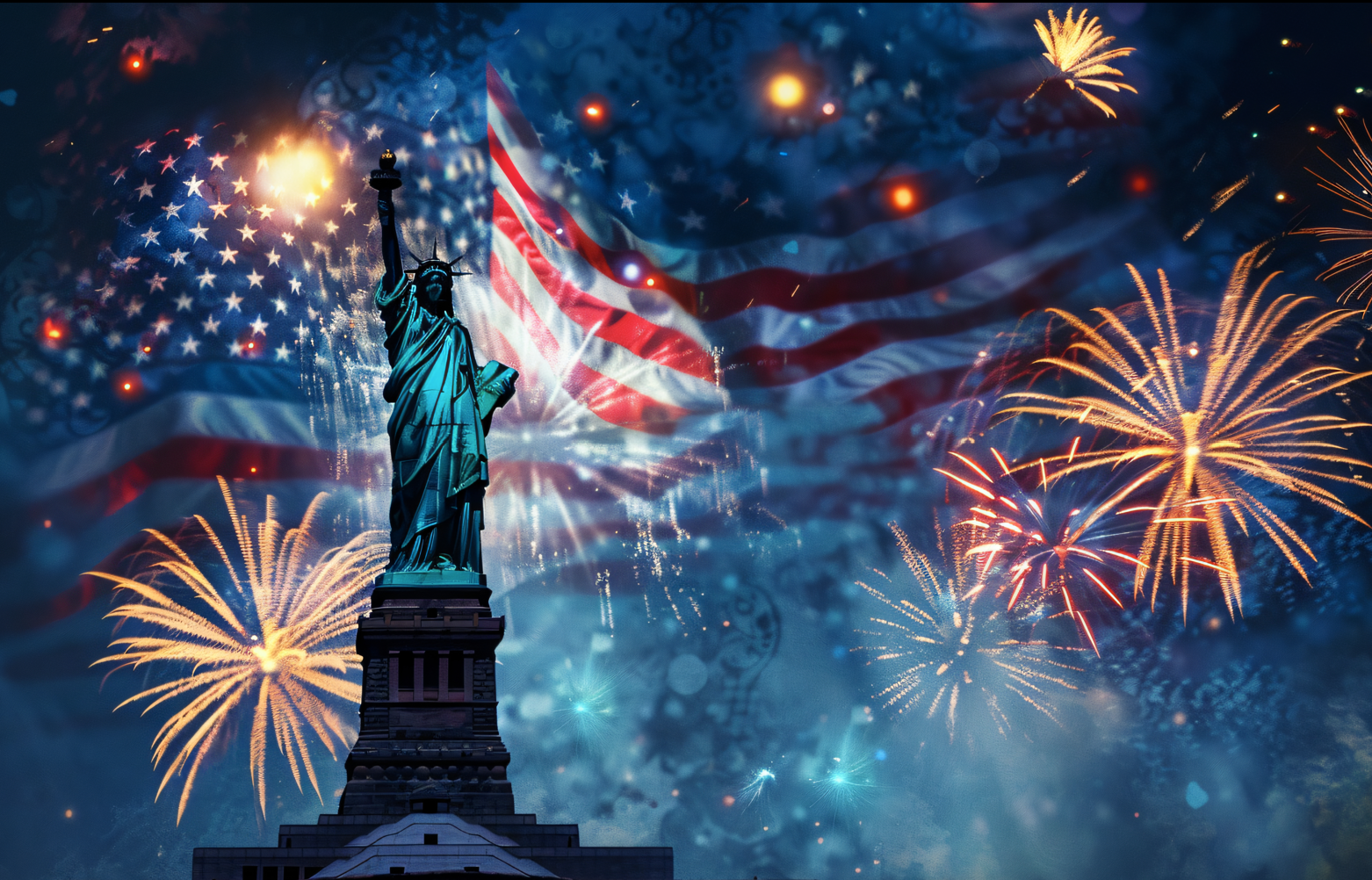 statue of liberty with fireworks
