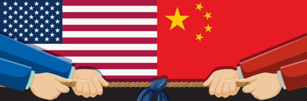 us and chinese flags behind tug of war