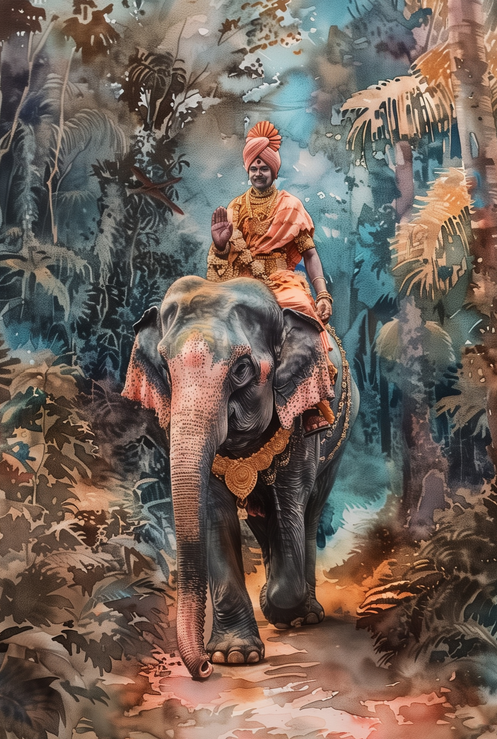 man in raj costume on elephant