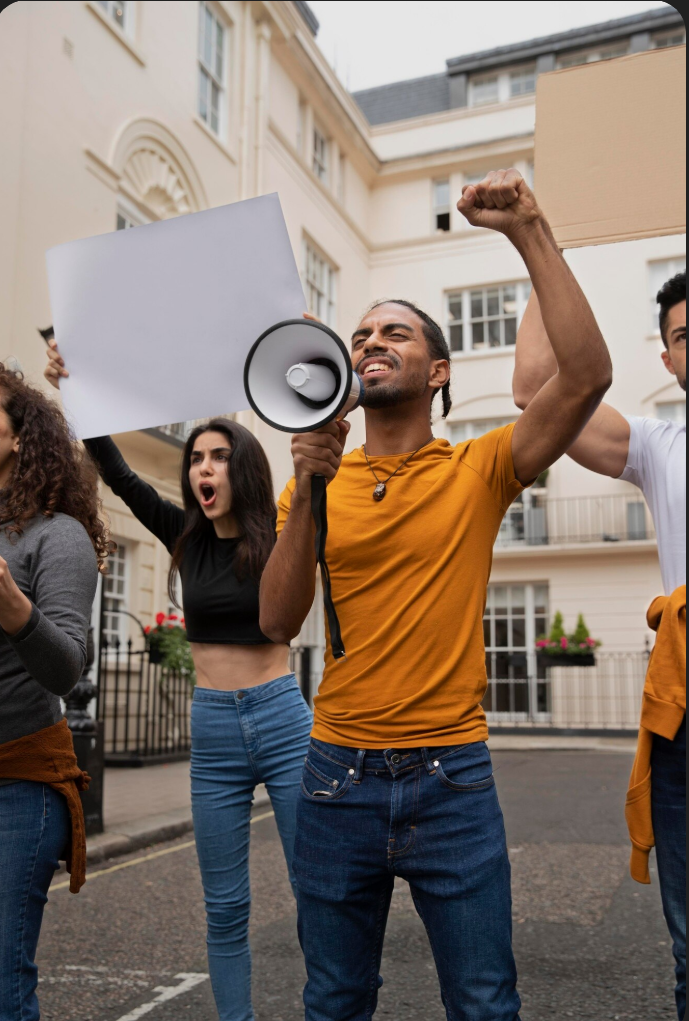 peaceful black protesters hold sign
