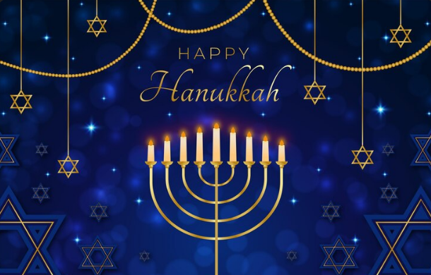 menorah with jewish stars in night sky