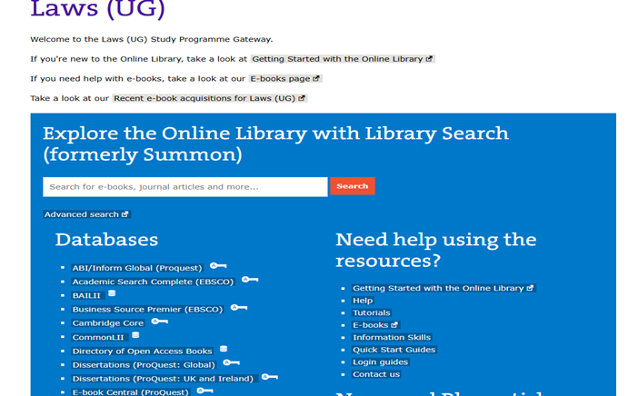 Laws (UG) Online Library Gateway Database list