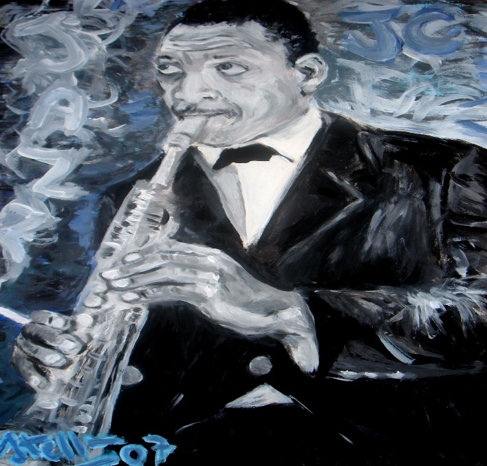 Art of a man playing a saxophone