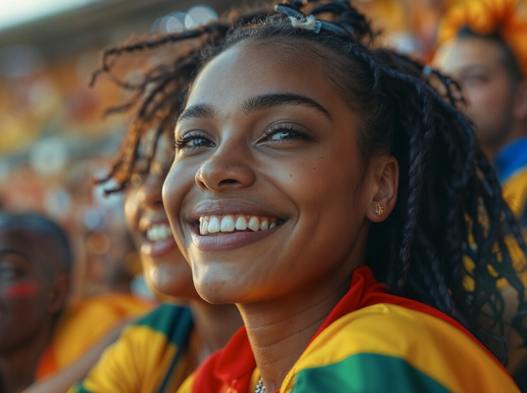 black woman smiling in a stadium