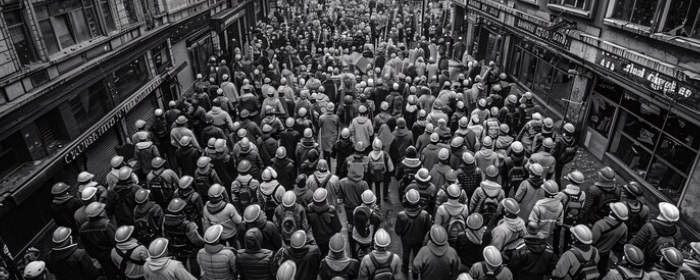 factory workers in the streets