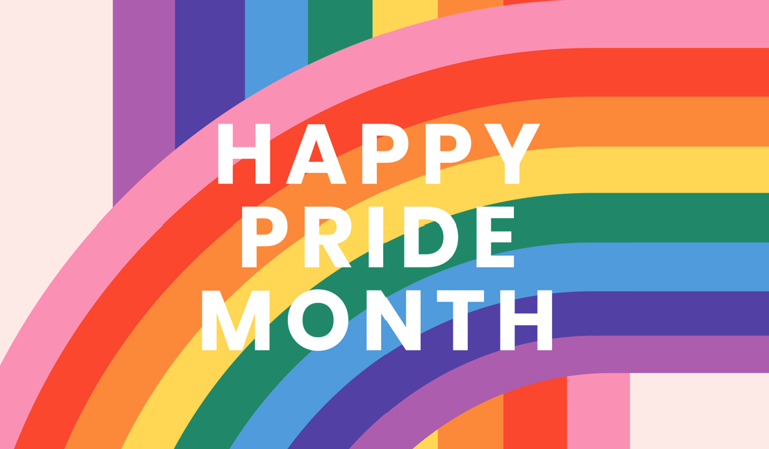happy pride month with rainbow background