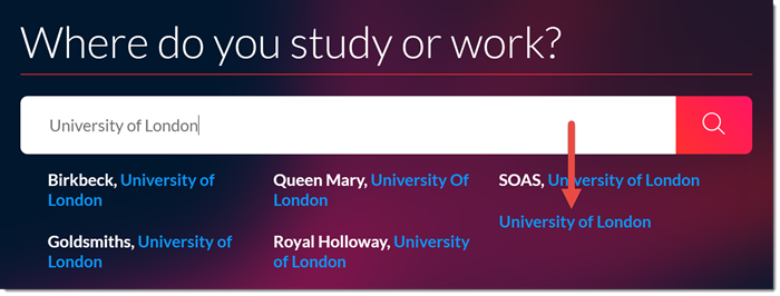 The where do you study or work page on the Lexis plus website