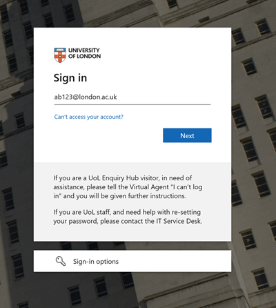 The page where you enter your username