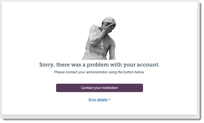 The 'Sorry there was a problem with your account' message