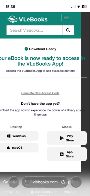The page with the option to generate a new access code