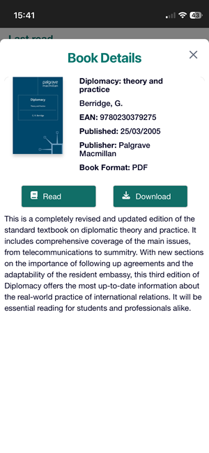 The book's details page in the app